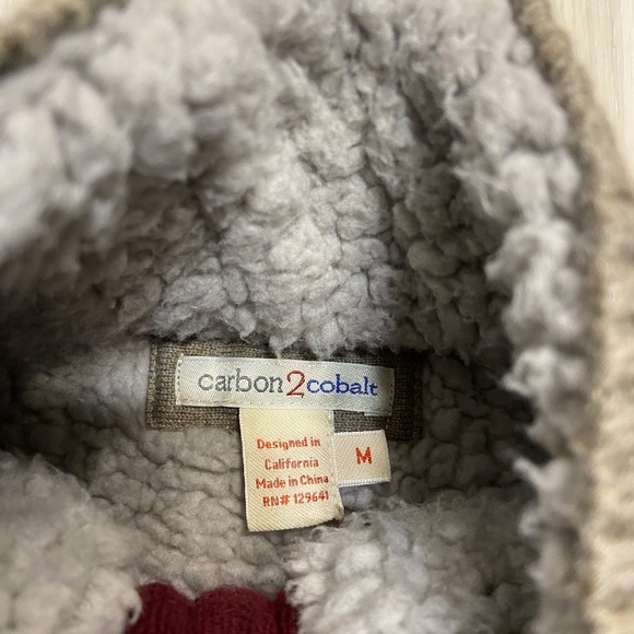 Carbon 2 Cobalt Sweater Men's Medium Sherpa Fleece Lined Full Zip Beige Gray - Picture 5 of 12